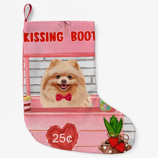Spitz Hund Valentinstag Kissing-Stand Kleiner Weihnachtsstrumpf (Vorderseite)