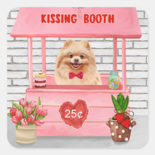 Spitz Hund Valentinstag Kissing-Stand Quadratischer Aufkleber