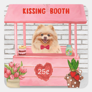 Spitz Hund Valentinstag Kissing-Stand Quadratischer Aufkleber