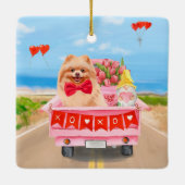 Spitz Hund Valentinstag Lkw Herz Keramikornament (Rückseite)