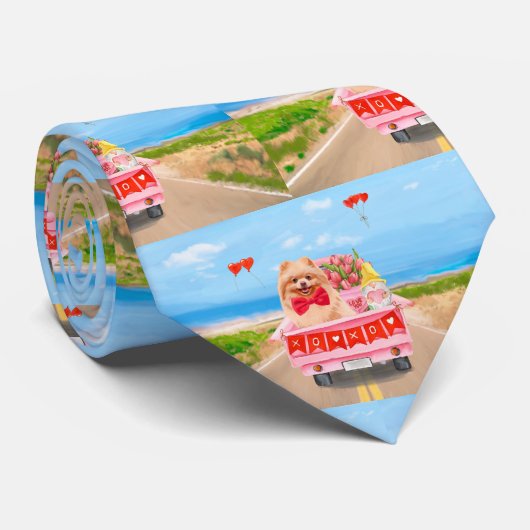 Spitz Hund Valentinstag Lkw Herz Krawatte (Gerollt)