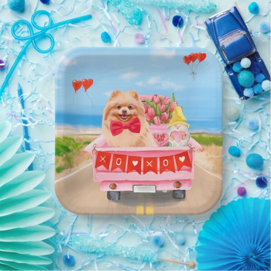 Spitz Hund Valentinstag Lkw Herz Pappteller (Party)