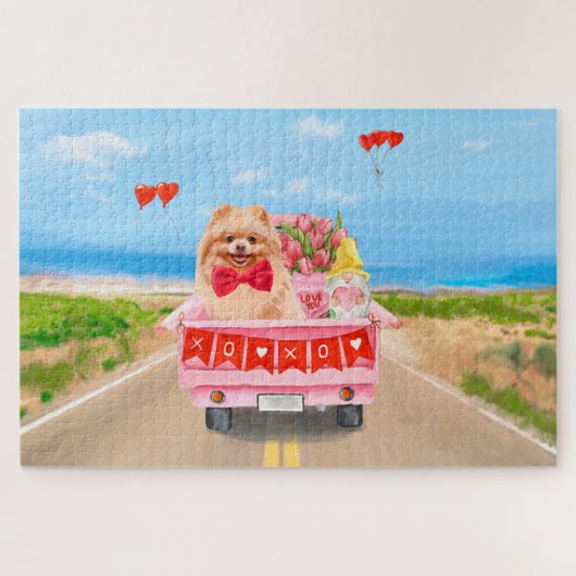 Spitz Hund Valentinstag Lkw Herz Puzzle (Horizontal)