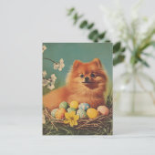 Spitz Hund Vintag Ostern Postkarte (Stehend Vorderseite)