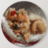 Spitz Hund Weihnachten Button (Vorderseite)