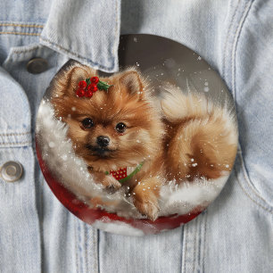 Spitz Hund Weihnachten Button