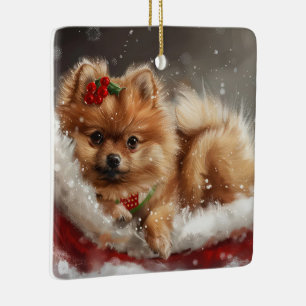 Spitz Hund Weihnachten Keramikornament