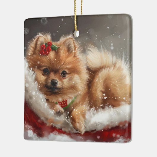 Spitz Hund Weihnachten Keramikornament (Links)