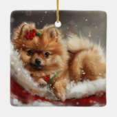 Spitz Hund Weihnachten Keramikornament (Rückseite)