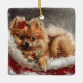 Spitz Hund Weihnachten Keramikornament (Vorderseite)
