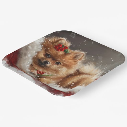 Spitz Hund Weihnachten Pappteller (Gewinkelt)
