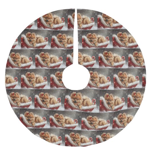 Spitz Hund Weihnachten Polyester Weihnachtsbaumdecke (Vorderseite)