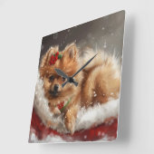 Spitz Hund Weihnachten Quadratische Wanduhr (Winkel)