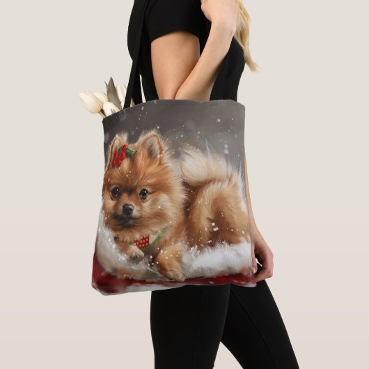 Spitz Hund Weihnachten Tasche (Von Nahem)