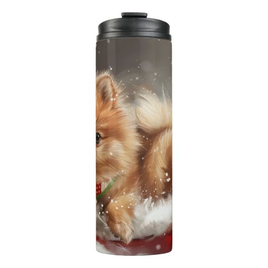 Spitz Hund Weihnachten Thermosbecher (Vorderseite)