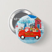 Spitz Hund Weihnachtslieferung LKW Schnee Button (Vorne & Hinten)