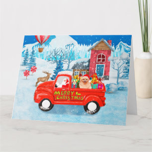 Spitz Hund Weihnachtslieferung LKW Schnee Karte