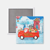 Spitz Hund Weihnachtslieferung LKW Schnee Magnet (Vorderseite/Rückseite)