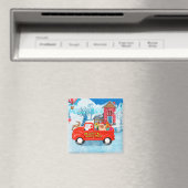 Spitz Hund Weihnachtslieferung LKW Schnee Magnet (In Situ (Geschirrspüler))