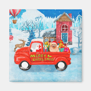 Spitz Hund Weihnachtslieferung LKW Schnee Magnet