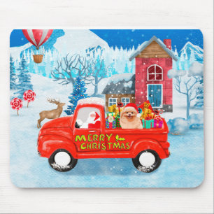 Spitz Hund Weihnachtslieferung LKW Schnee Mousepad