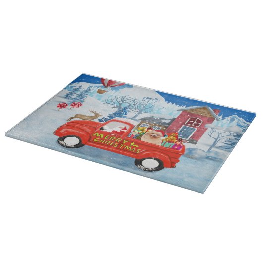 Spitz Hund Weihnachtslieferung LKW Schnee Schneidebrett (Ecke)