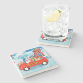 Spitz Hund Weihnachtslieferung LKW Schnee Steinuntersetzer (Seitenansicht)