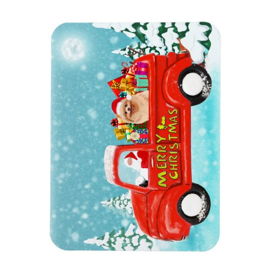 Spitz Hund Weihnachtswagen Magnet (Vertikal)