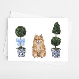 Spitz Hund Welpe Topiary Watercolor Karte