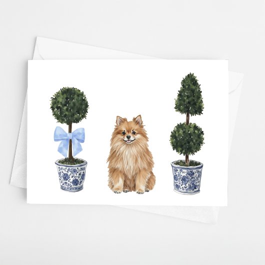 Spitz Hund Welpe Topiary Watercolor Karte