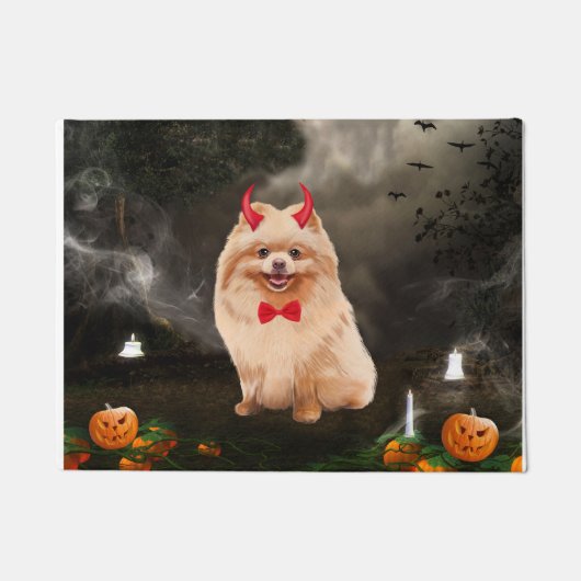 Spitz Hund zu Halloween Fußmatte (Vorderseite)