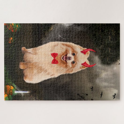 Spitz Hund zu Halloween Puzzle (Horizontal)