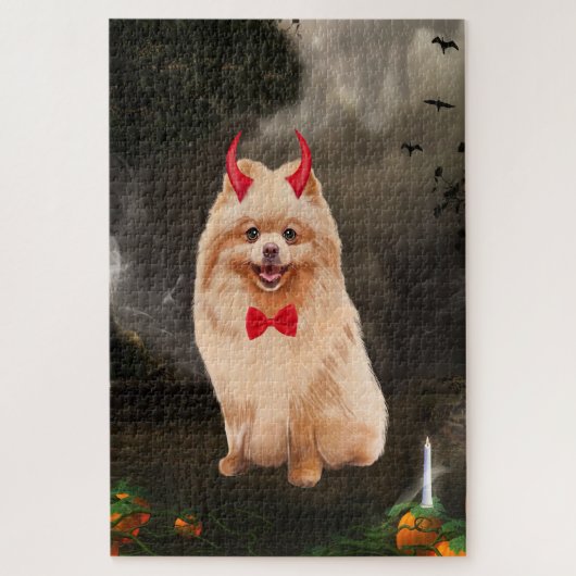Spitz Hund zu Halloween Puzzle (Vertikal)