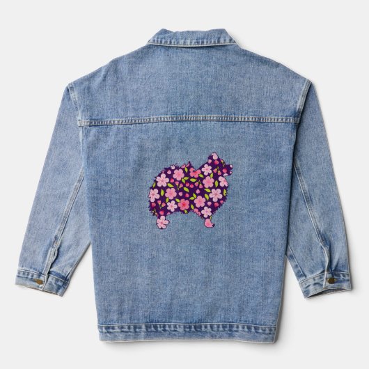 Spitz Hunde Blume Muster Spitze Lover Jeansjacke (Rückseite)