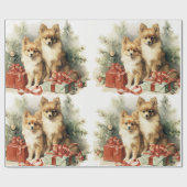 Spitz Hunde Weihnachtsbaum und Geschenke Geschenkpapier (Flach)