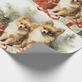 Spitz Hunde Weihnachtsbaum und Geschenke Geschenkpapier (Ecke)