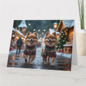 Spitz Hunde Weihnachtsschneeferien Karte (Vorderseite)