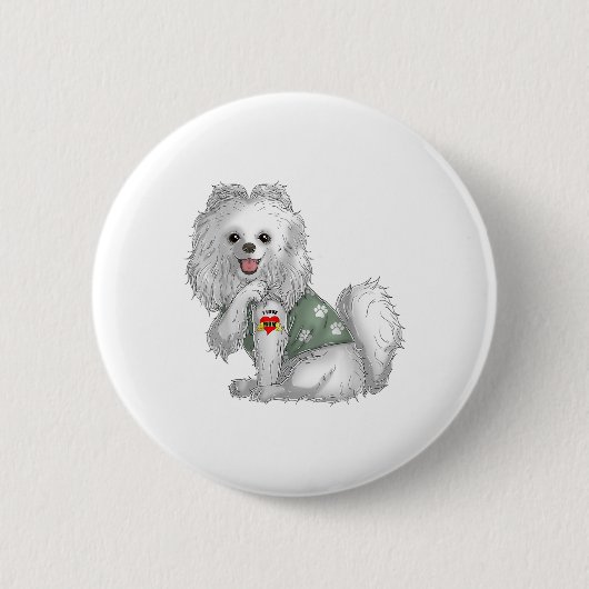 Spitz I Liebe Mama Tattoo Hundeshirt Funny Mothe Button (Vorderseite)