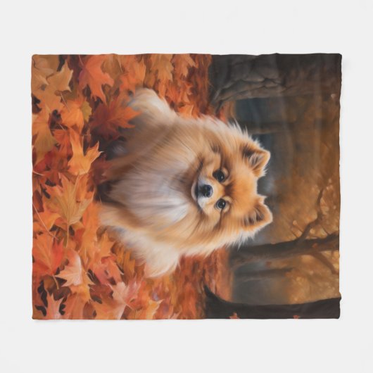 Spitz im Herbst Leaves Fall Inspiriert Fleecedecke (Vorderseite (Horizontal))