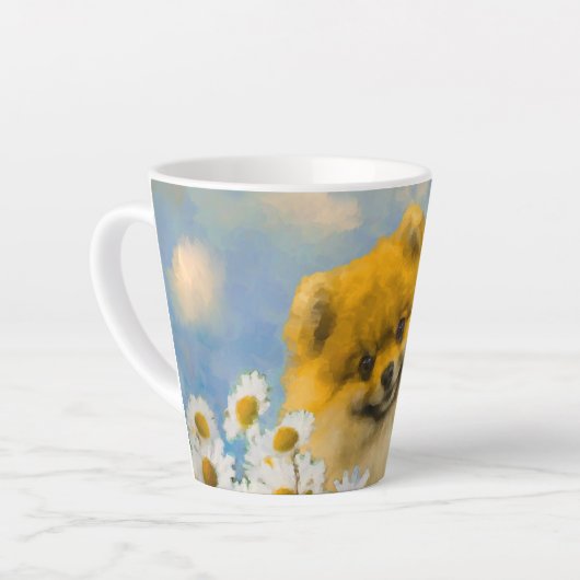 Spitz in Daisies-Malerei - Original Hund-Kunst Milchtasse (Linke Ecke)