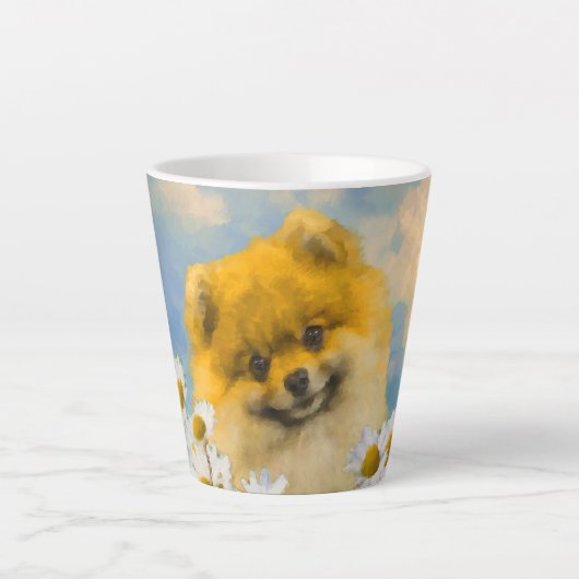 Spitz in Daisies-Malerei - Original Hund-Kunst Milchtasse (Vorderseite)