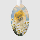 Spitz in Daisies-Malerei - Original Hund-Kunst Ornament (Vorderseite)
