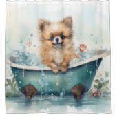 Spitz in der Badewanne Wasserfarben Kunst Duschvorhang (Vorderseite)