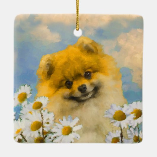 Spitz in der Malerei von Daisis - Originale Hundek Keramikornament (Rückseite)