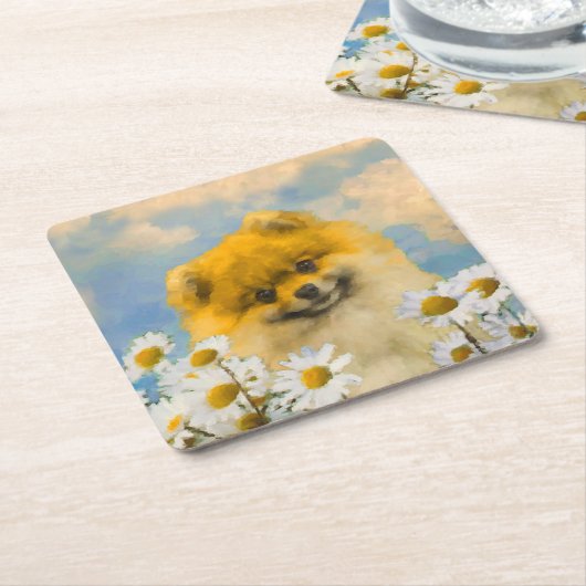 Spitz in der Malerei von Daisis - Originale Hundek Rechteckiger Pappuntersetzer (angewinkelt)