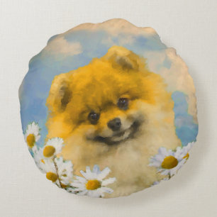 Spitz in der Malerei von Daisis - Originale Hundek Rundes Kissen