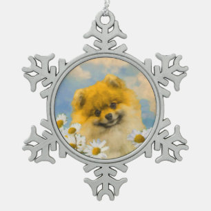 Spitz in der Malerei von Daisis - Originale Hundek Schneeflocken Zinn-Ornament