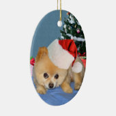 Spitz in der Weihnachtsmannmütze-Verzierung Keramik Ornament (Rechts)