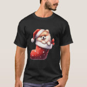 Spitz in Sock Weihnachten Weihnachtsmannmütze Weih T-Shirt (Vorderseite)