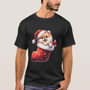 Spitz in Sock Weihnachten Weihnachtsmannmütze Weih T-Shirt